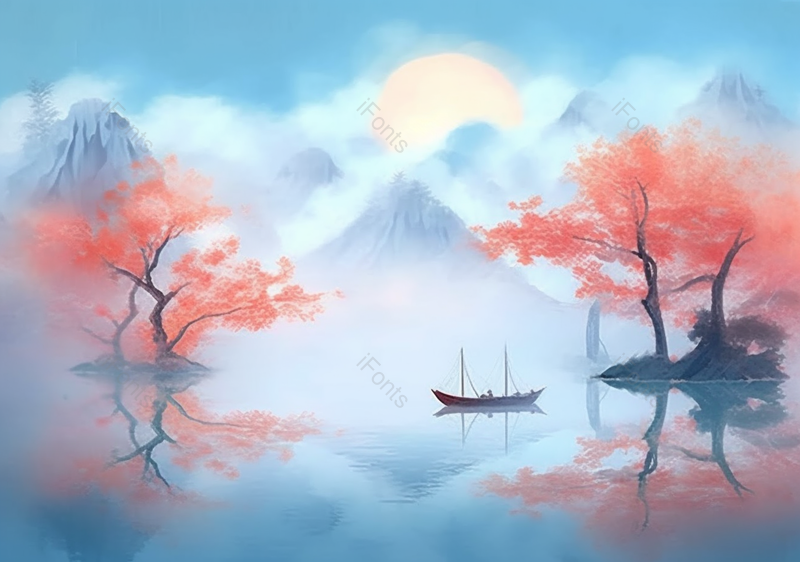 手绘中国风小清新水彩风格山水风景插画,插画/手绘图,插画/手绘图库,插画/手绘图下载,插画/手绘